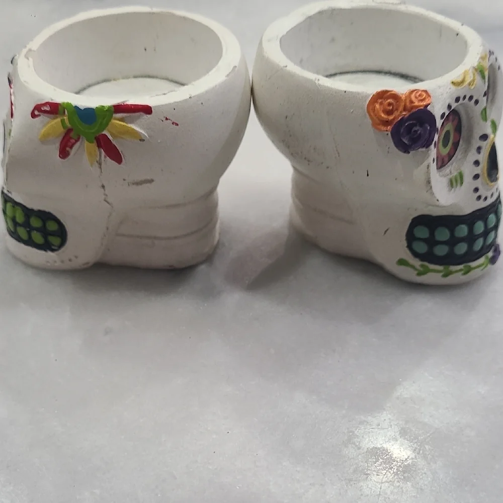 Williams Sonoma Vibrant Skull Candle Holders - Picture 2 of 6